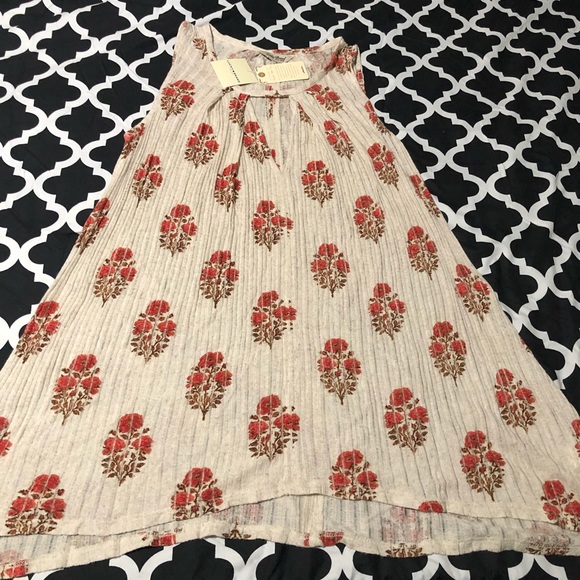 Lucky Brand Womens Floral Keyhole Sleeveless Tunic Linen Blend Small Beige Red - Picture 6 of 6